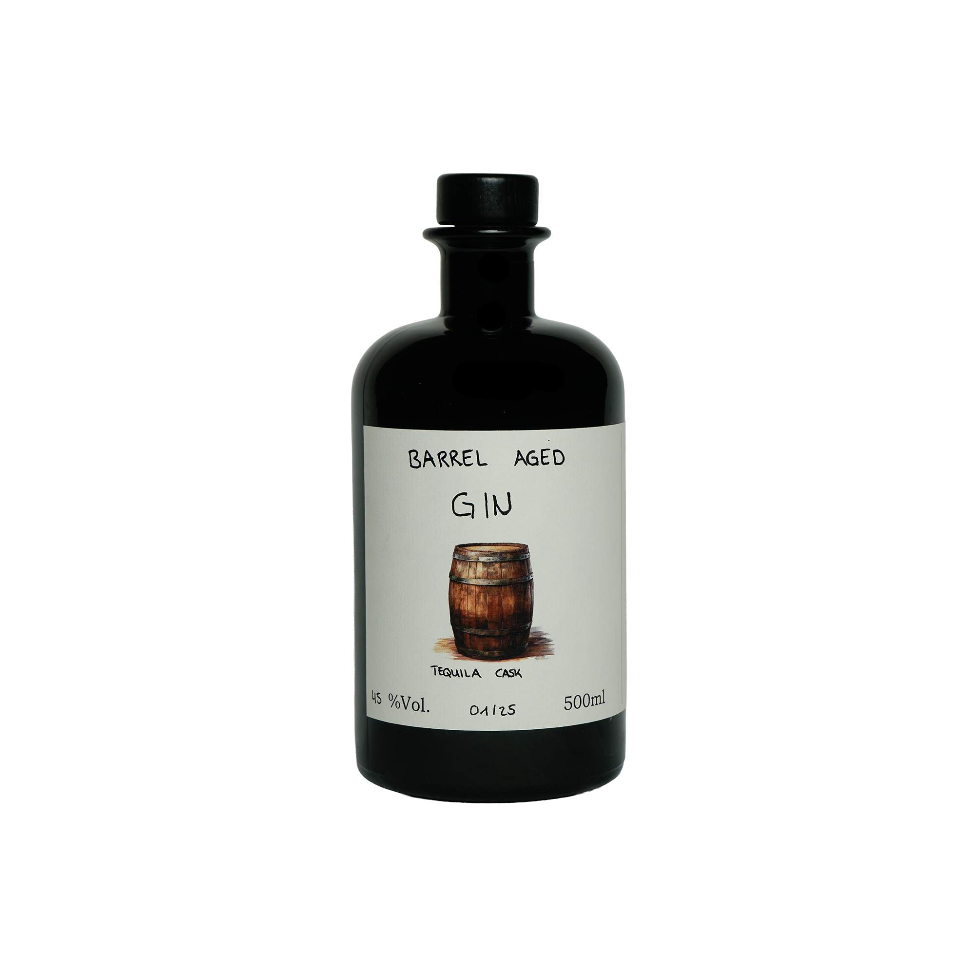 Ein Bild des Barrel Aged Gins von myBar aus einem Tequila Fass.